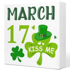 Funny St Patricks Day Desk Decorations,Irish Shamrock Theme Tiered Tray Decor,March 17 Kiss me Wood Block Plaque Box Sign for Saint Patricks Day Party Desk Tabletop Decor Q843