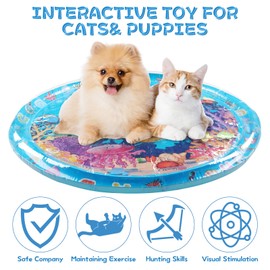 BIXMK 2025 New Thickened Water Sensor Play Mat, Pet Water Sensory Mat, Water Sensory Playmat with Fish, Interactive Sensory Play Mat with Air Pump, Suitable for Indoor Cats and Kittens