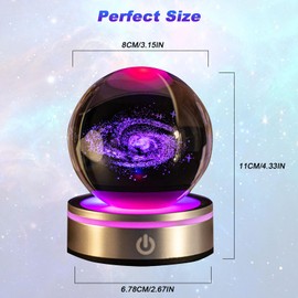 3D Solar System Crystal Ball, Planet Crystal Ball, The Milky Way Glass Ball with USB Lamp Base, Luminous Bedside Lamp, 6 Colours, for Children, Astronomy Gifts (Milky Way Galaxy)