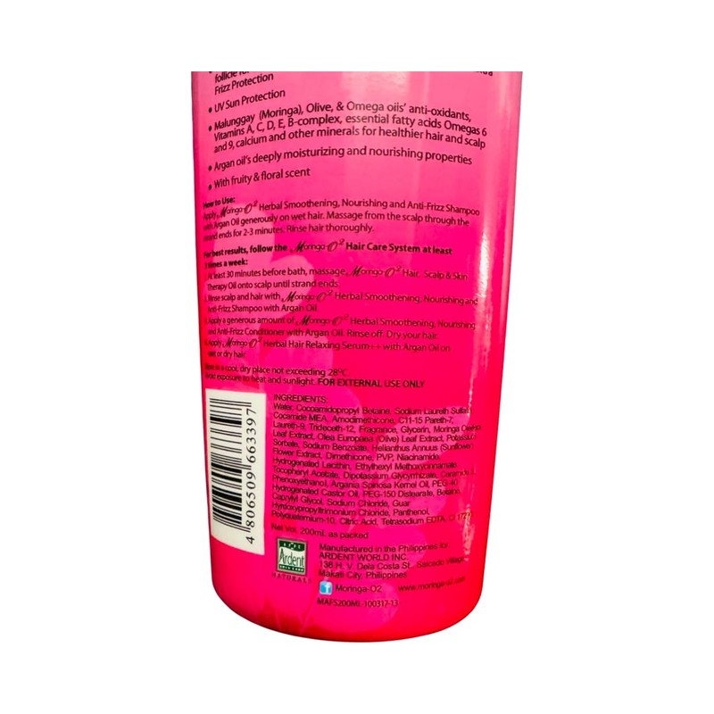 Moringa-O2 Herbal Anti-Frizz Shampoo with Argan Oil, 200mL