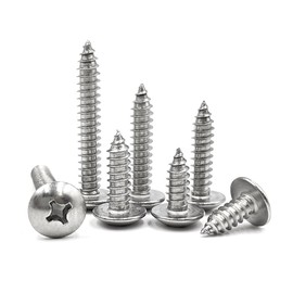 SHUNCHG Pack of 20 Silver M4 x 10 mm Self-Tapping Wood Screws Made of 304 Stainless Steel, Round Head with Flange, Mushroom Head Mounting Screws, Drilling Screws