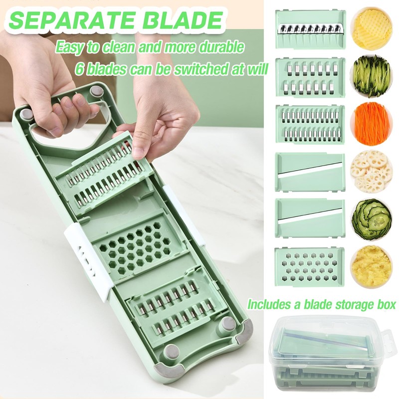 Vegetable Chopper, Mandoline Food Slicer Cutter with Handheld Container, 6