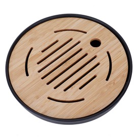 Bamboo Tea Tray, Portable Round Dry Tea Tray, Multifunctional Tea Set for the Meeting of the Afternoon Tea Family (8 inches)