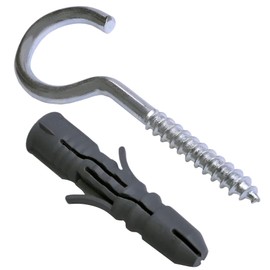 AERZETIX - C57509 – Set of 50 universal dowels Ø8 x 40 mm in plastic + 50 suspension hooks/eye bolts for screws Ø5 x 42 mm in steel – for concrete solid brick block cement masonry