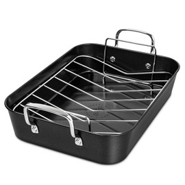 MICHELANGELO Roasting Pan with Rack, Carbon Steel Turkey Roasting Pan for Oven and Induction, Nonstick Turkey Roaster Pan with Stainless Steel Rack, 15 Inch x 11 Inch