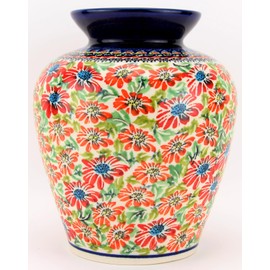 Polish Pottery Market Vase 8 Inch Tall, Zaklady Boleslawiec Poland Unikat Signature Design