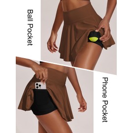 PINSPARK Womens Golf Skorts with Shorts Lightweight Tennis Skirts Pleated Mini Athletic Skirt, Brown XS