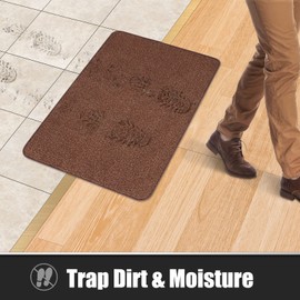 TREETONE Non-Slip Front Back Door Mat, 20" x 30" Absorbent Shoe Scraper Dirt Trapper, Low-Profile Floor Mats, Easy Clean Doormat for Entrance, Patio, Laundry Areas, Brown & Camel
