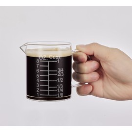 Etched Graduated Glass Measuring Cup - [Insulated Handle | V-Shaped Spout] - High Borosilicate Glass Measuring Cup for Kitchen or Dining, Easy to Read, 250ml (8oz, 1 Cup)