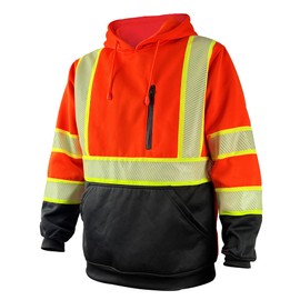 JHPAZUJA Safety Pullover Hoodies Jacket for Men ANSI Class 3 Reflective Sweatshirt with Black Bottom Pockets(Orange,2XL)