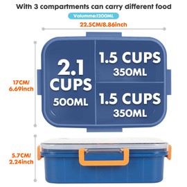 PinkSheep Bento Lunch Boxes for Kids, 1200 ml BPA-Free Leak-Proof Children Food Containers with 3 Compartments (Football)
