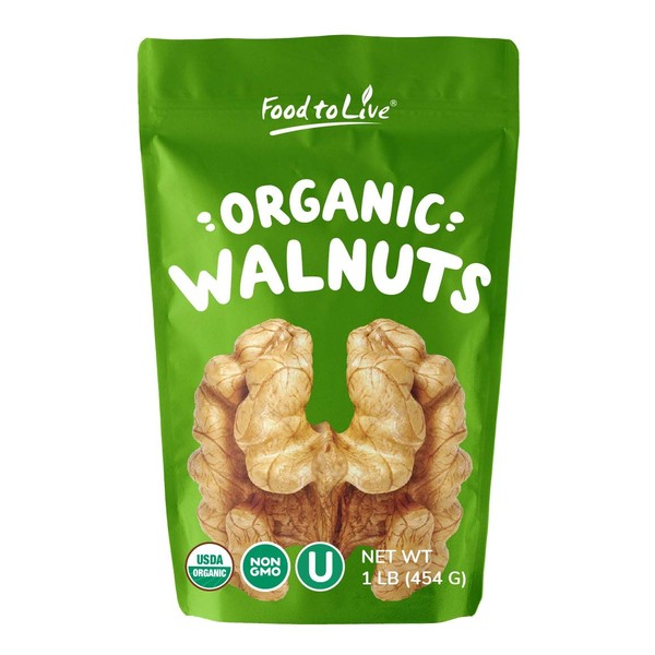 Organic California Walnuts Halves & Pieces, 1 Pound – Non-GMO, Raw, Unsalted, Shelled, Vegan, Kosher, Sirtfood, Bulk Snack. High in Omega-3 Fatty Acids, Protein. Great for Baking, and as a Topping.