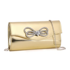 MUDUO Women Diamond Bow Evening Bag Rhinestone Clutch Purse Wedding Prom Purse Formal Cocktail Party Handbag (118P-Gold)