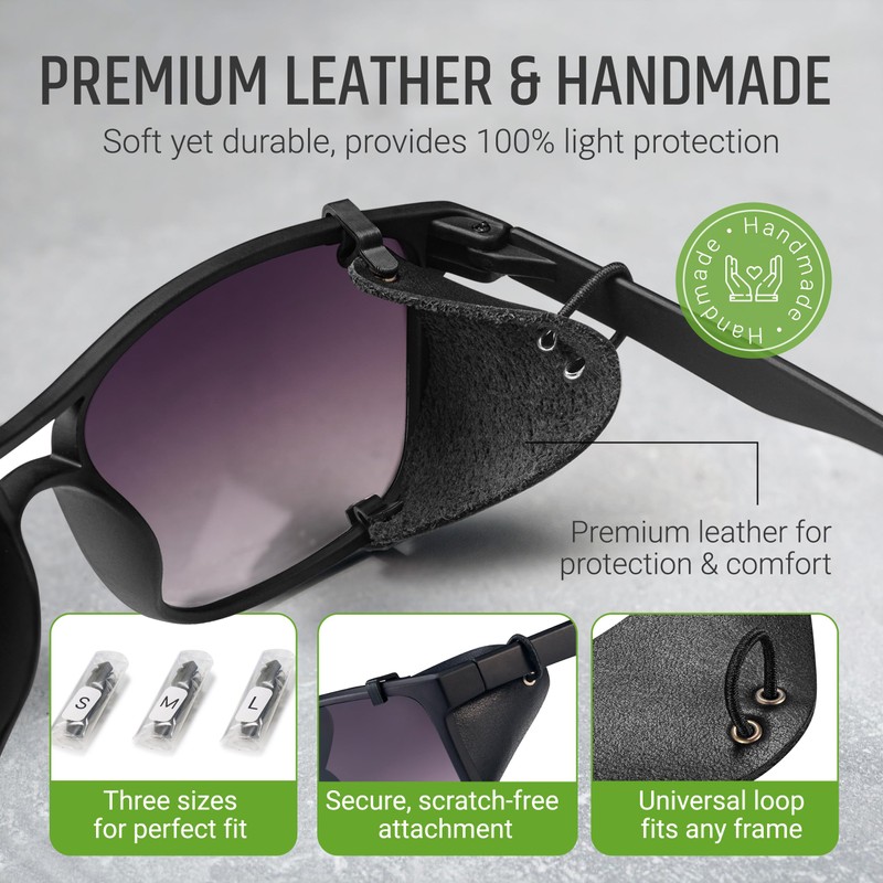 Removable side shields for sunglasses, leather side shields for protect