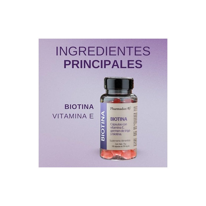 Biotina con Vitamina E, 100 Cápsulas de 700 mg
