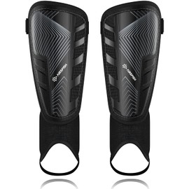 Upgraded Soccer Shin Guards for Kids Youth Adults, CE Certified AirsFish Shin Guard Sleeves Protection Gear for Boys Girls Soccer Games EVA Cushion Reduce Shocks and Injuries (Large, Black)