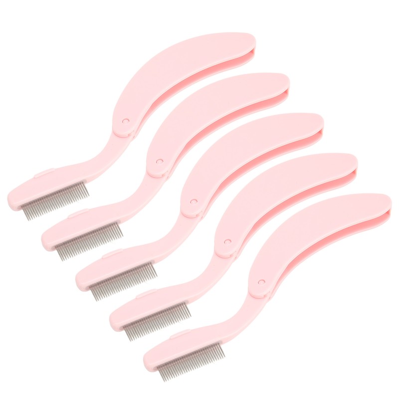 5pcs Curve Handle Lash Comb Stainless Steel Folding Eyelash Teeth