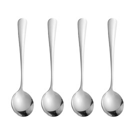 4 Pcs Stainless Steel Soup Spoons Heavy Duty Round Spoons Table Dinner Spoons Long Handle Spoons Eating Serving Spoons Sugar Coffee Spoons