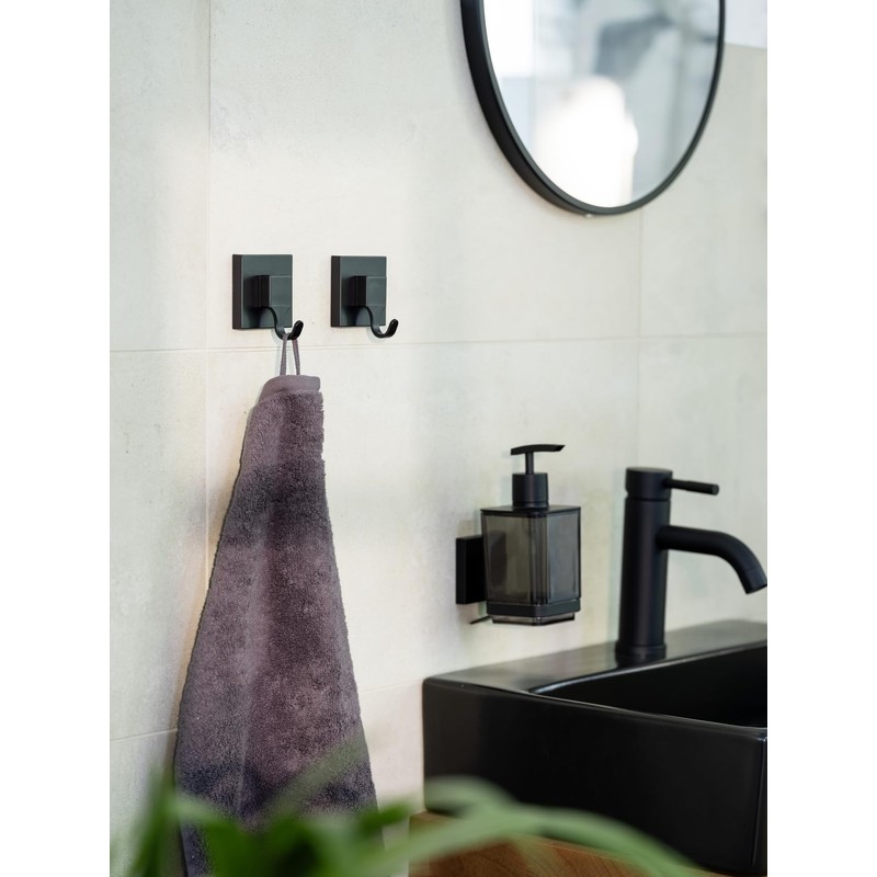 WENKO Vacuum-Loc® Quadro Wall Hooks, Set of 2, Plastic Bathroom