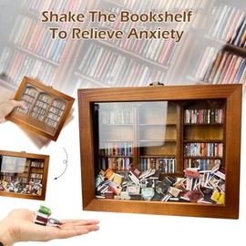 XQZMD Anxiety Bookshelf, Creative Decompression Bookshelf Ornaments, Wooden Bookshelf Display Frame, Anxiety Bookshelf Miniature, Anxiety Bookshelf Decor for Book Lovers Birthday Gifts