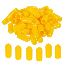 sourcing map 100pcs 6mm Rubber End Caps Cover PVC Vinyl Screw Thread Protector Round Wire Shelf Caps for Screw Bolt Pipe Fence Post, Yellow