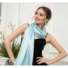 LA FERANI Women's Silk Scarf 100% Silk Neckerchief Silk Scarf 180 x 90 cm Plain Colour for Suit Formal Occasions Stole Business Style Gift for Her, blue