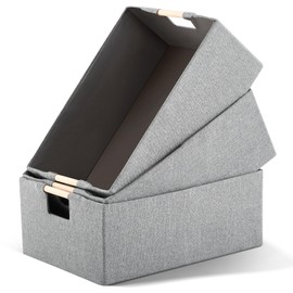 Cinnvoice 3 Pack Fabric Storage Bins for Closet Shelves, Rectangle Wardrobe Organizers with Handle, Collapsible Shelves Storage Basket for Sorting Clothes, Nursery Toy(Grey,15 x 10.6 x 6 Inch)