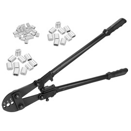 Fologtoo Wire Rope Crimping Tool, 25 Inch Heavy Duty Hand Swaging Tool with 40Pcs Aluminum Loop Sleeves, 3 Cavity Cable Crimping Tool for 1/8" to 1/4" Aluminum Oval Sleeves, Double Sleeves