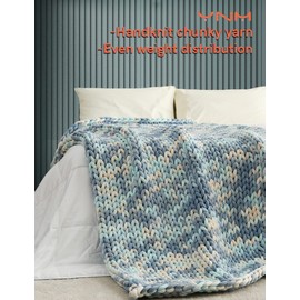 YnM Weighted Blanket, Handmade Chunky Knitted Design, Soft and Cozy, Temperature Regulating and Breathable, Machine Washable Throw for Sleep or Home Decor (Light Blue Tie-Dyed, 60x80 Inch, 15lbs)