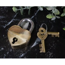 Ebros Gift Antique Gold Tone Keepsake Brass Small Heart Love Shaped Padlock With 2 Keys