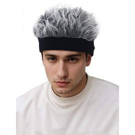 SEAUR Hat with Hair Attached Men Novelty Hat with Hair Running Wig Hat Men Hat with Wig Spiked Hairs Fake Hair Hat Skull Landlord Cap Grey