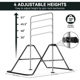 FBSPORT Gymnastics Bar for Kids with Rings，Adjustable Height Gymnastic Horizontal Bars,Junior Training Bar Children Folding Training Monkey Bars for Home Using (Black)