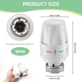 2 PCS Thermostatic Radiator Valve Head, M30 x 1.5 TRV Replacement Head with 5 Setting Auto Temperature Control, Universal Thermostat Heating Valve for Home/Office/Bedroom, Easy Install Energy Saving