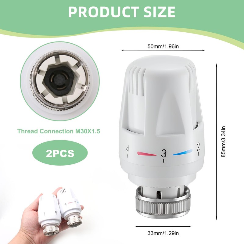 2 PCS Thermostatic Radiator Valve Head, M30 x 1.5 TRV