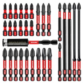 Geinxurn PH2 Phillips Screwdriver Bit Set, 30 Pieces 50 mm #2 Phillips 1/4 Inch Hex Shank S2 Alloy Steel Impact-Resistant Bit Set with 1 Piece 60 mm Magnetic Bit Holder, Bulk