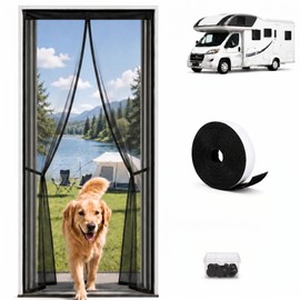 Yourheey RV Magnetic Screen Door 33"x80", Heavy Duty PET Mesh Bug Screen for RV Camper, Travel Trailer & Fifth Wheel, Pet-Resistant Magnetic Door Curtain, Black