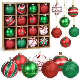 Meleager 6 cm Christmas Tree Baubles Red Green White 16 Pieces Plastic Christmas Tree Baubles Painted Tree Decoration Christmas Baubles Plastic Bauble Christmas Tree Decoration Hanging Decorations