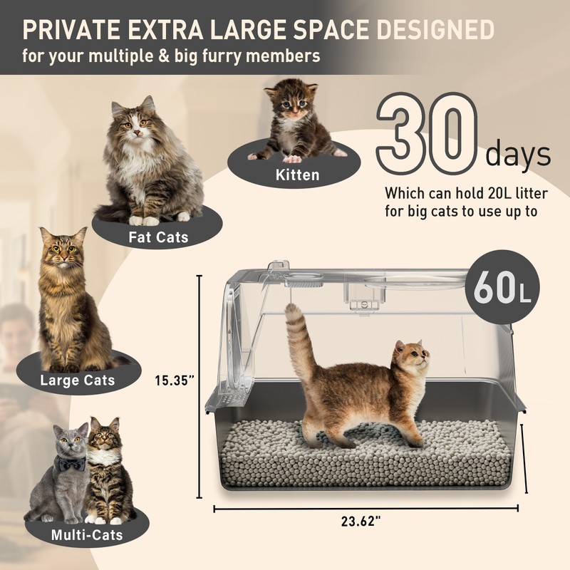 Citylife Stainless Steel Litter Box with Lid XL Large Enclosed