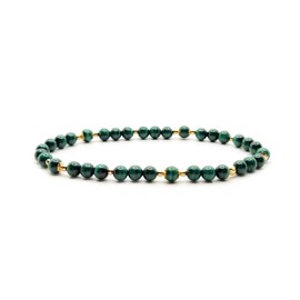 Natural 4.0~4.5mm Round Gemstone Stretch Bracelet with 14k Gold-Filled Beads and Caps (malachite)