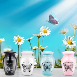 Small Keepsake Urns for Human Ashes - Set of 4 - Mini Funeral Urn Butterfly Cremation Urns for Ashes, Ceramic Memorial Ashes Holder Share Urn with Family & Friends