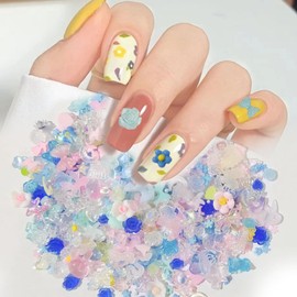 Nail Parts, Approximately 300 Pieces, 3D Dimensional, Flower, Heart, Butterfly, Ribbon, Nail Parts, Cute, Large, Shell, Snake, Nail Art, Deco Parts, Semicircle Pearl, Jewelry Parts, Random Shape