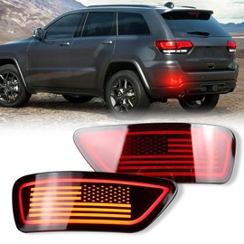 GEEGEETOP Full Lens LED Rear Reflector Bumper Fog Light Assembly kit for Jeep Grand Cherokee 2012-2021 Compass 2011-2017 Dodge Journey 2011-2017,Turn Signal Light & Brake Light & DRL (RED)