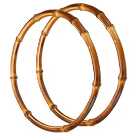 PATIKIL 8 Inch Bamboo Purse Handles, 2 Pcs Round Replacement Handmade Rings for Tote Bag Purse Making Decorations, Brown