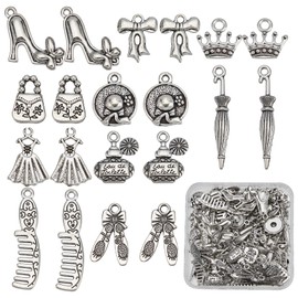 SUNNYCLUE 1 Box 100Pcs 10 Styles Perfume Charms High Heel Shoe Charm Tibetan Style Antique Silver Makeup Lipstick Bag Fashion Charm for Jewelry Making Charms Bracelet Earring Necklace Women DIY Crafts