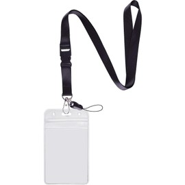 YOUOWO 1 Pack ID Badge Holder with Black Lanyards Neck Strap Detachable Buckle Enhanced Breakaway Quick Release Safety Lanyard with Vertical Name Tag Card Holders Waterproof Resealable Clear Plastic