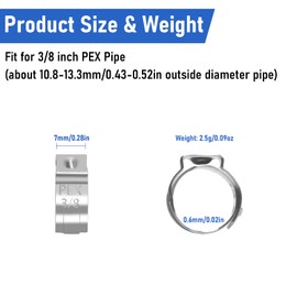 Kodilin 70-Pack 3/8 Pex Crimp Rings, Heavy-Duty 304 Stainless Steel Single Ear Pex Clamps Wider & Thicker Pex Cinch Clamps for Superior Grip & 360° Seal, Fits PEX Tubing Pipe Fitting Connections