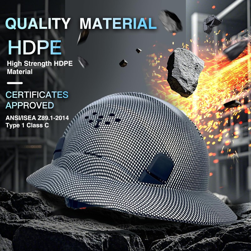 SAFEBUILDER Full Brim Hard Hats Construction Hardhats Safety Helmet Vented
