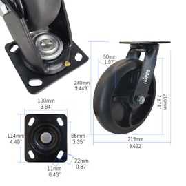 HOPES 8 X 2 inch Heavy Duty Casters,Rubber Casters Wheel,Flat Industrial Caster - Set of 4 - Use for Truck Dollies,Workbench,Transport,Handcarts,Utility cart (2 Swivel & 2 Rigid, 2,800lbs)