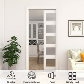 JUBEST 6FT Commercial Grade Pocket Door Hardware and Track Set with Soft Close Mechanism, Sliding Door Hardware for Door Wide 24"-36", Durable and Smoothly, Easy to Install