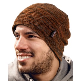 Lvaiz Mens Winter Beanie Hat Warm Fleece Lined Skull Cap for Men Reversible Women Windproof Watch Hat Knit Warm Unisex Beanie OrangeRed